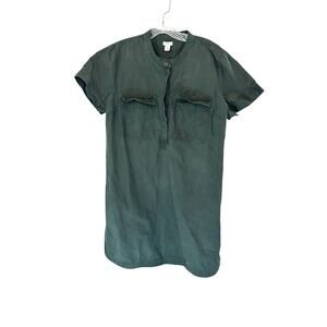 J.Crew Green Basic Cotton Short Sleeve Mock Neck Safari Shirt Dress‎ Size 14